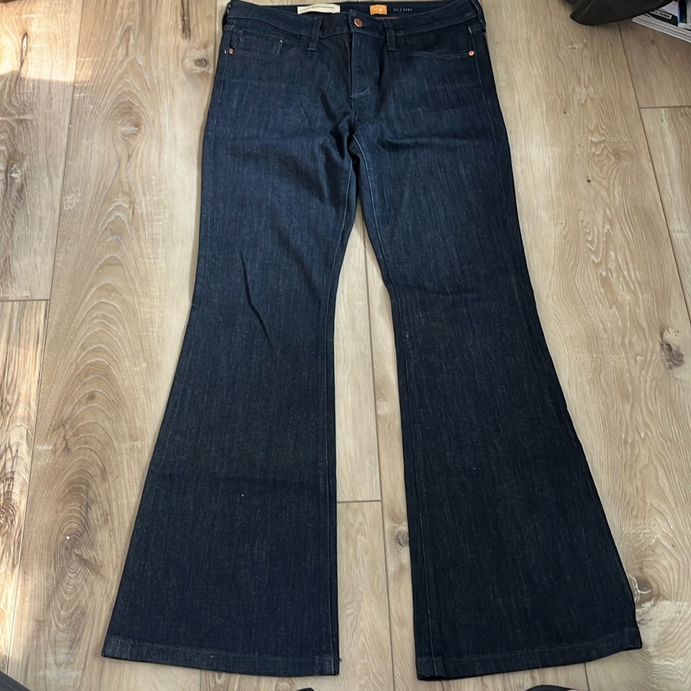 Pilcro and The Letterpress The Stet Flare Jeans Dark Denim Size 31